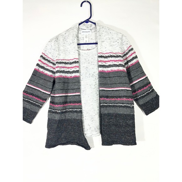 Alfred Dunner Sweaters - Alfred Dunner Wool Blend Cardigan Sweater Knit Striped Pink Women Gray/Pink Sz L